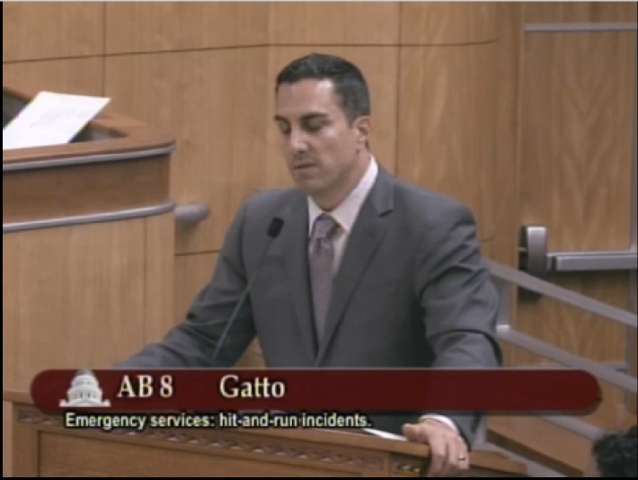 Screen grab of Asm. Mike Gatto at today's Senate Transportation and Housing Committee.