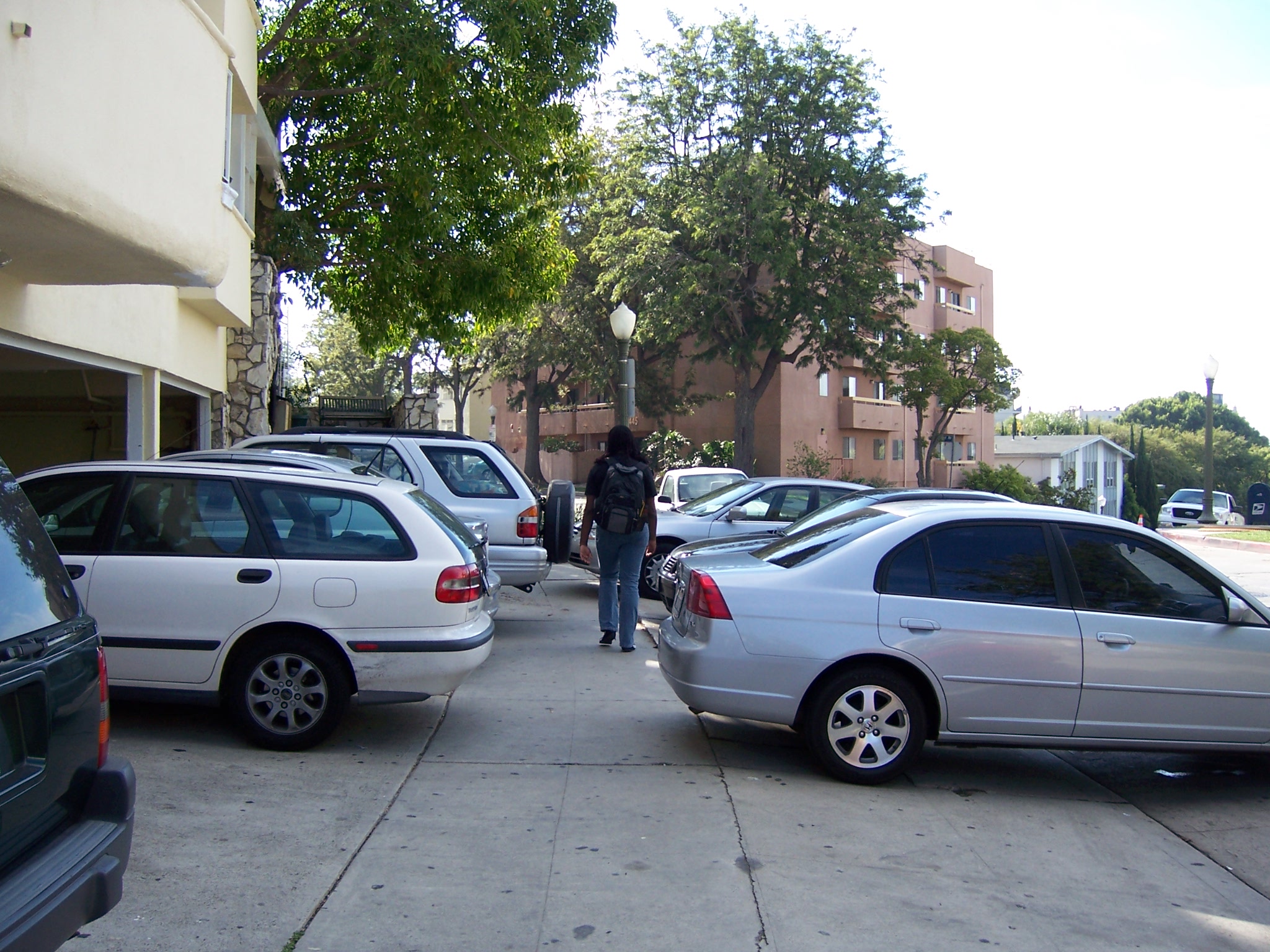 Parking on sidewalks has become a sanctioned practice in Westwood Village. Photo: Donald Shoup