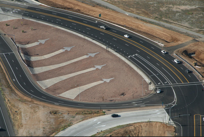 Such a beautiful site! This freeway interchange pays tribute to the nearby Air Force base. Image: Falcon Engineering Services