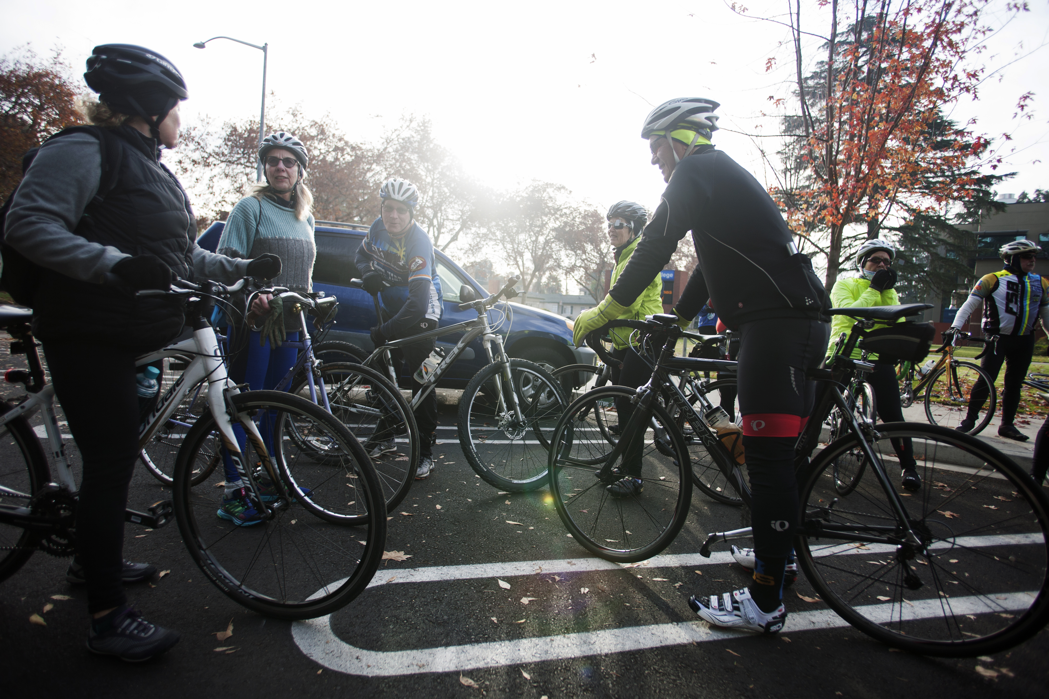 Stanislaus County Bicycle Club members gather before its “ride the gift of bike lanes.” Photo: Minerva Perez