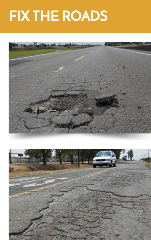 Democrats in the Assembly are trying to keep the focus on the poor repair of the state's roads rather than the need to raise more funds to fix them. Image: ##http://asmdc.org/fixtheroads/##California State Assembly Democrats##