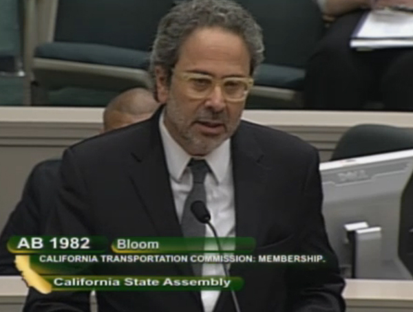 Asm. Richard Bloom testifying at the Assembly Transportation Commitee. Image: Screengrab from CA TV