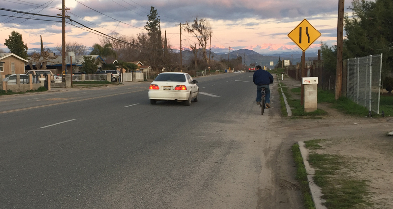 Most of the streets in the Cutler-Orosi Joint Unified School District have no sidewalks. Tulare County applied for ATP funds to fix that along Ave 416. Photo courtesy County of Tulare.