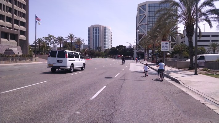 For four hours, roughly three miles were opened up for bikes and pedestrians in Santa Ana's 5k/Ciclovia event in downtown Santa Ana. Yet, there were not many people there. Photo by Kristopher Fortin