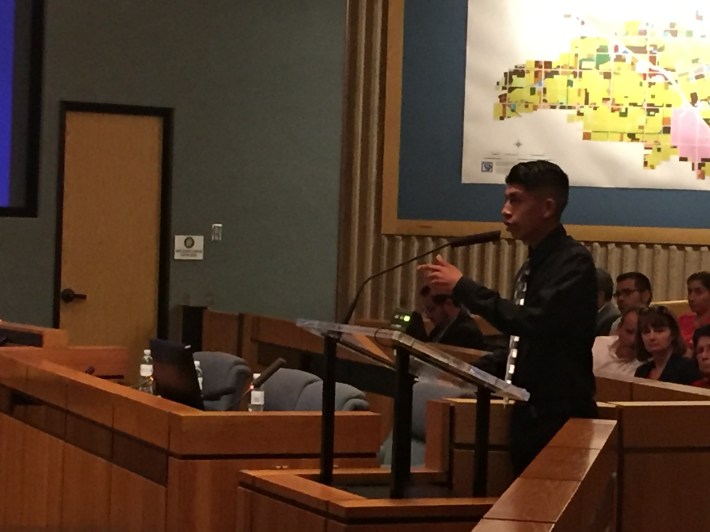 Daniel Hernandez, 17, speaks at the Anaheim City Council meeting during the public comment period.