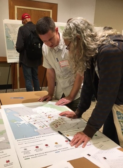Residents discuss the Berkeley Bike Plan at a recent open house. Image: Melanie Curry/Streetsblog