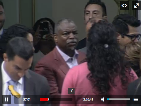LeVar Burton visited the State Assembly on its last day and was mobbed by Assemblymembers wanting to pose with him for pictures. Image: Screengrab from The California Channel