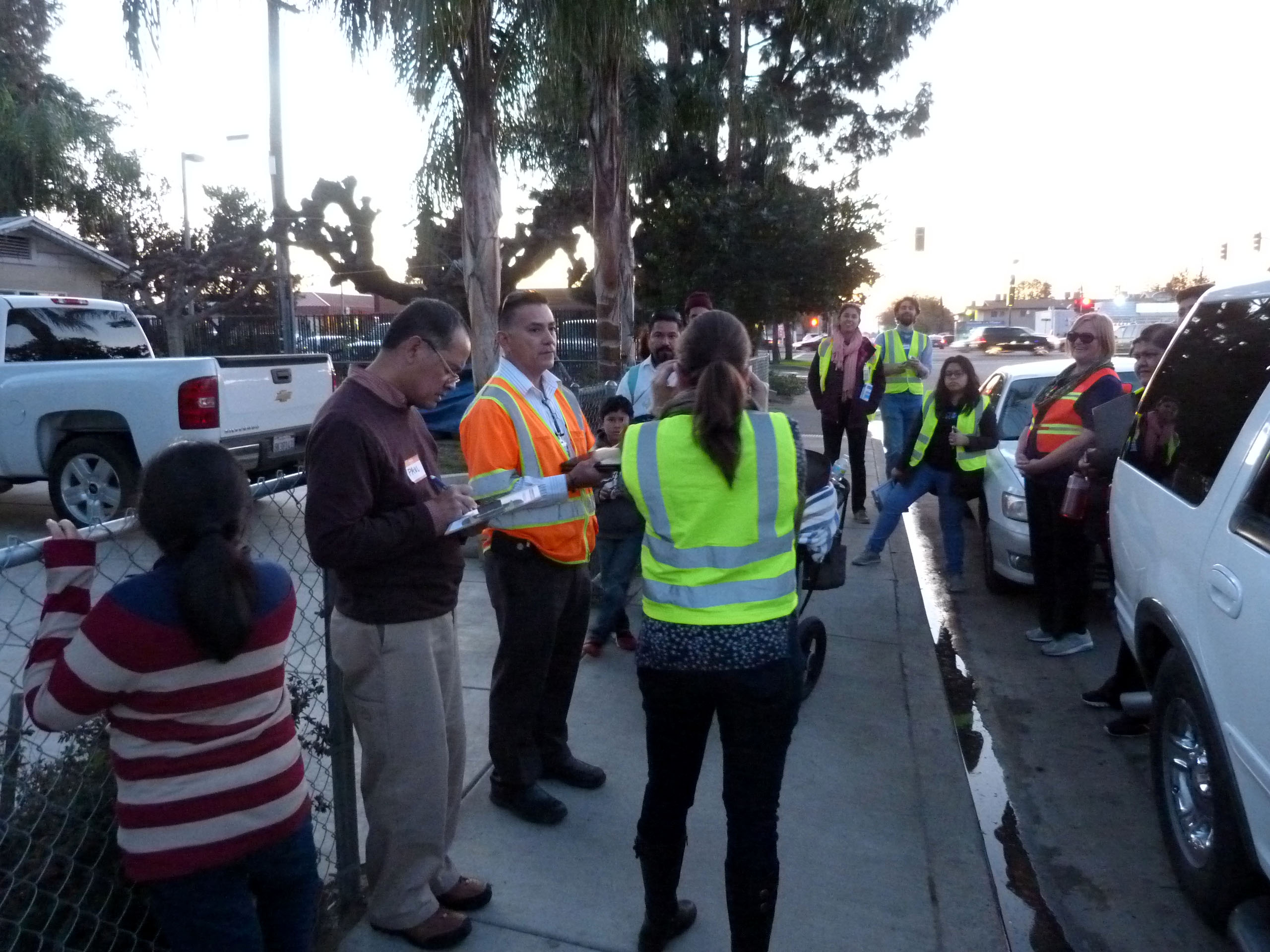 Wendy Alfsen, second from left, helps lead a recent walk audit in Kern County. Image: California Walks