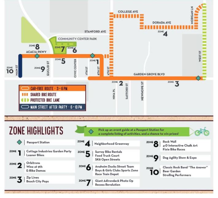 The entire route will be open from 3pm-6pm, and from 6pm-10pm Main Street in downtown Garden Grove will have family friendly activities. Image: City of Garden Grove