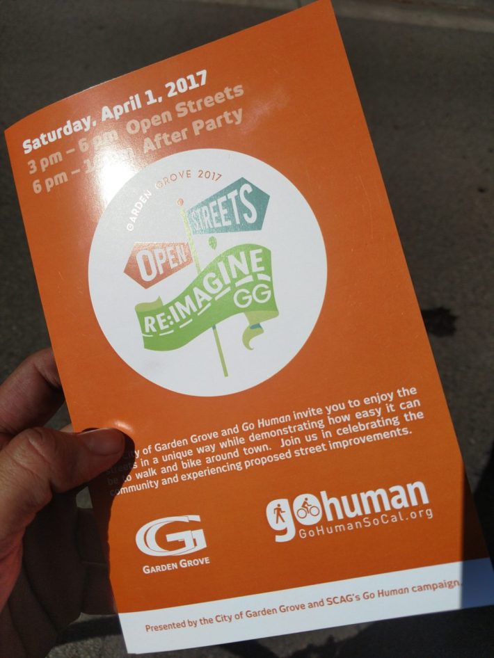 Garden Grove Open Streets event passport. If participants visited the 10 zones on the route and filled the included survey they were enrolled into a raffle for a bicycle.