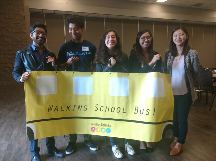 Safe Routes to School Walking School Bus Banner. OC Pich helped organizations by paying for large scale infrastructure projects, or smaller needs like materials.