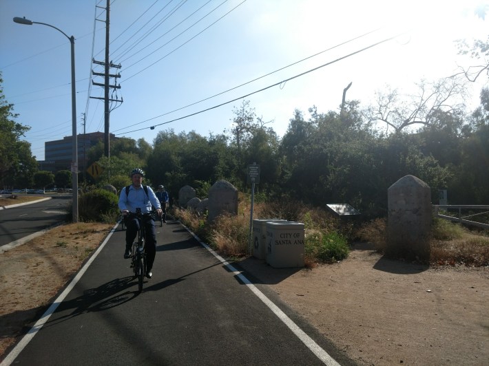 OCTA's Gary Hewitt, section manager of transit & non-motorized planning, rides on the Santiago Creek Bike Path