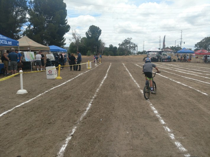 Bike Rodeo lite at the event staging ground. Because the event was hosted on a dirt equestrian park adjacent to Yorba Regional Park, a simplified course was created for attendees to ride on.
