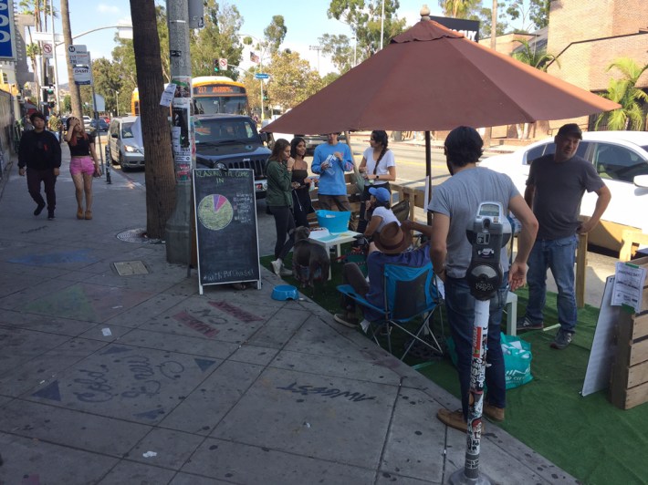 This parking space on Fairfax was given over to people. Photo: Joe Linton/Streetsblog