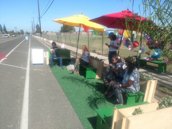 Los Angeles-based From Lot to Spot showcase a parklet on Ward Street. Kristopher Fortin/Streetsblog CA