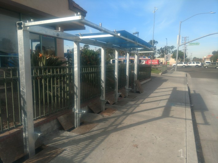 Southbound bus stop under construction at North Fairview Street and Westminster Avenue. Kristopher Fortin/Streetsblog CA