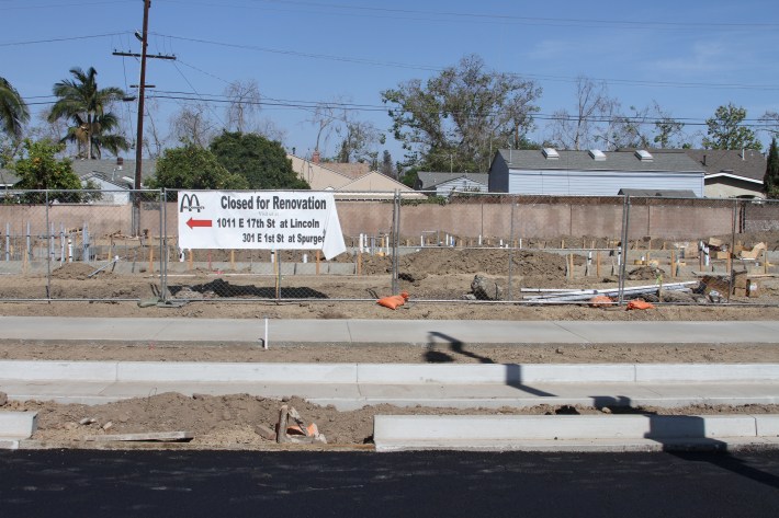 The site of a former McDonald's on Bristol Street. The street widening has displaced multiple businesses along Bristol to widen the right of way.