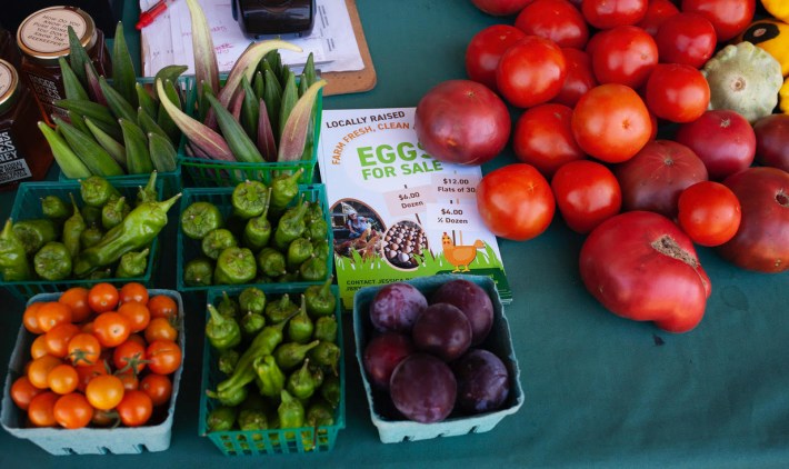 The San Joaquin Regional Transit District partnered with PUENTES, a Stockton-based nonprofit, to host a farm stand every week at the Downtown Transit Center. Pictured are some of the locally grown offerings from the Boggs Tract Community Farm in south Stockton.
