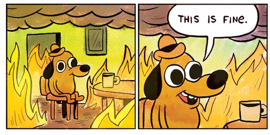 "This is fine" more or less encapsulates the CTC's wrongheaded lack of interest in the alarming face of climate change. Meme by KC Green