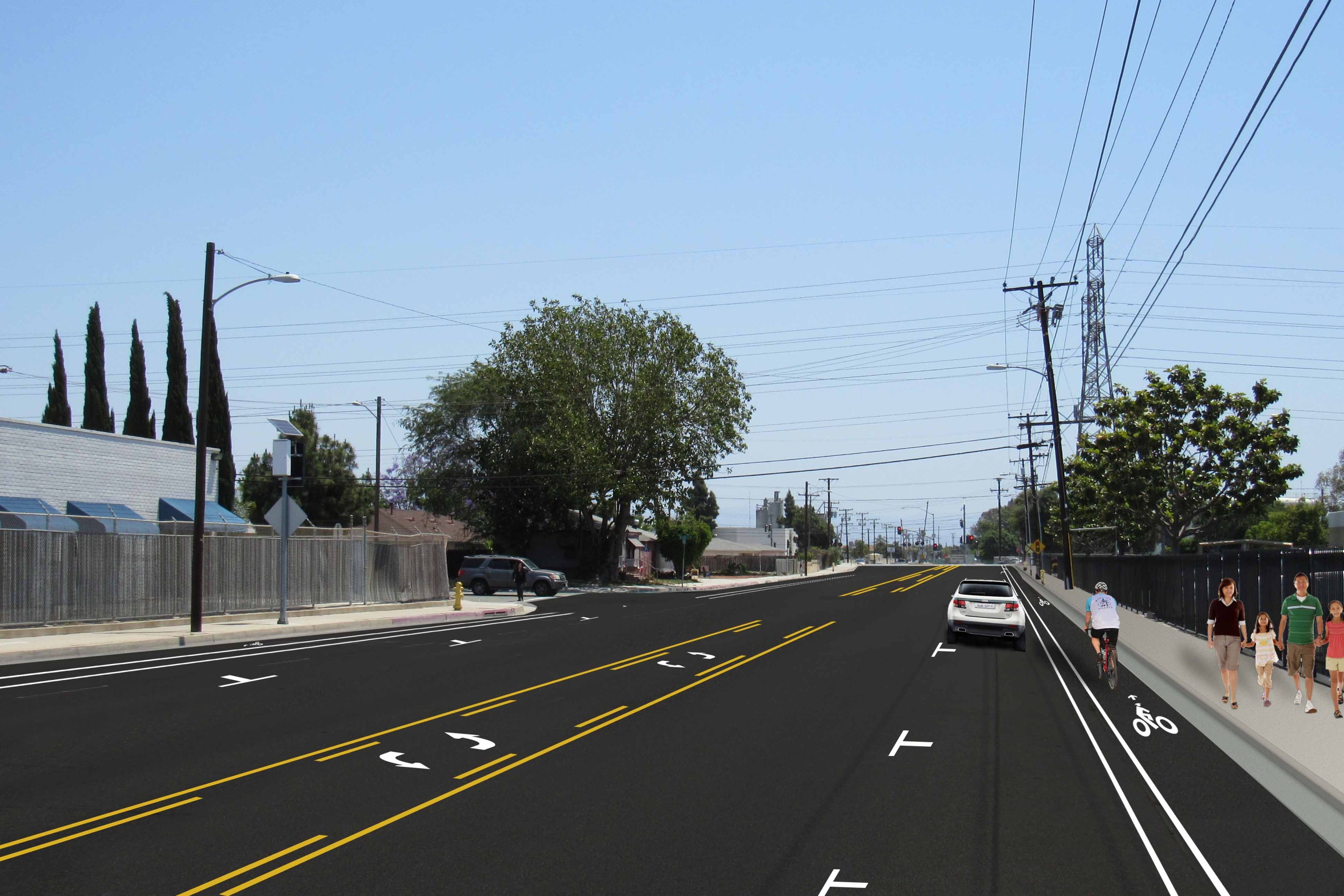 Three-lane Hazard Avenue with protected bike lane. Image: Orange County Public Works