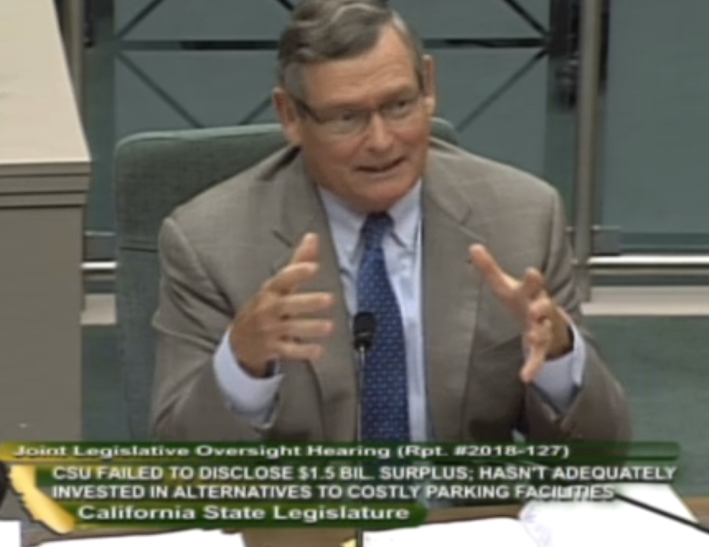 CSU Chancellor Timothy White addresses the joint legislative hearing on CSU. Image: CATV