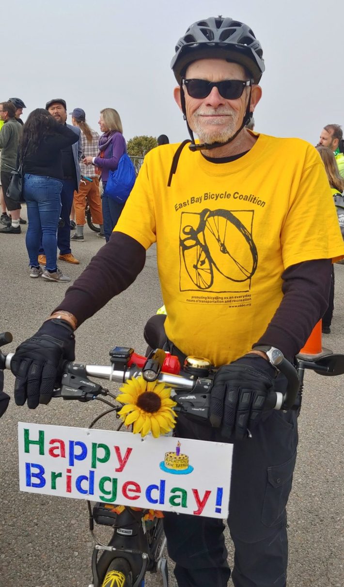 Bill Pinkham, sporting a classic t-shirt from the East Bay Bicycle Coalition former name of Bike East Bay), was ready.