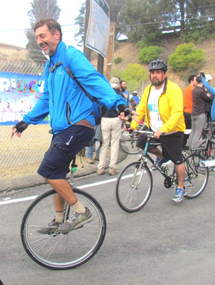 Several unicycles made it across and back. Photo by Melanie Curry/ Streetsblog