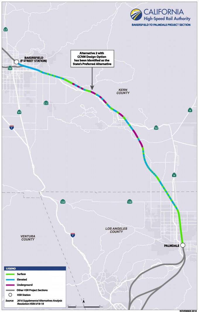 CAHSRA map of planned high-speed rail from Bakersfield to Palmdale
