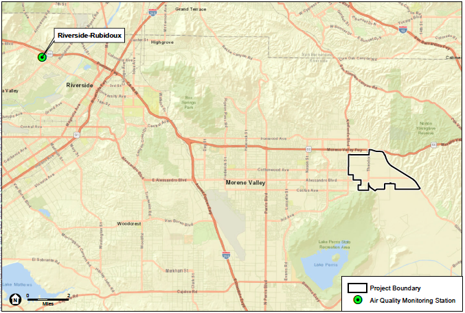 Map, from the World Logistics Center EIR, showing the project boundaries in context with the city of Moreno Valley