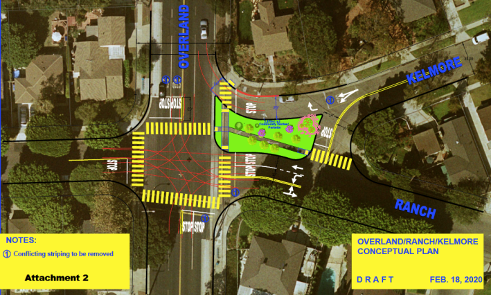 Culver City plans to make a too-wide intersection safer with paint and landscaping. Image: Courtesy Culver City