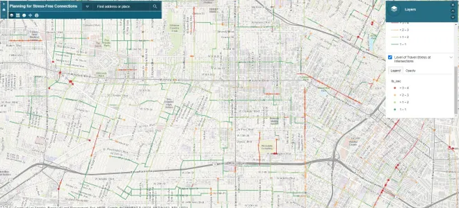 map of low stress streets in LA