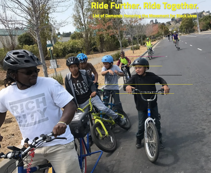 Kids on bikes pause to let adults catch up