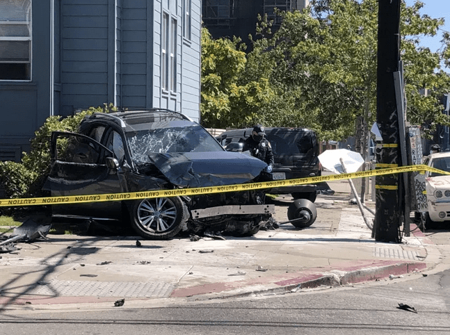 car crashed with caution tape