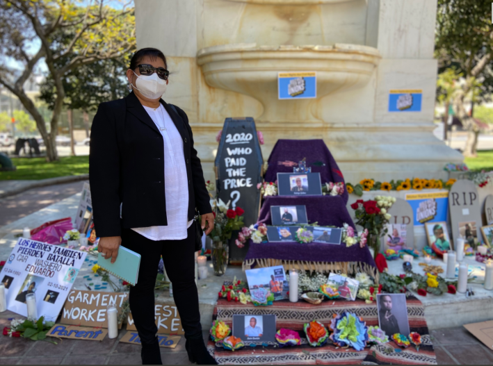 On #WorkersMemorialDay, Ruth Cruz spoke of her husband Edwin Cruz, who passed away from COVID-19. He was a driver for Universal’s Southern Counties Express. Cruz called on CA lawmakers to pass #SB338 #SB700 & #AB794 to protect port drivers & end misclassification at the ports. Photo: LAANE/Twitter