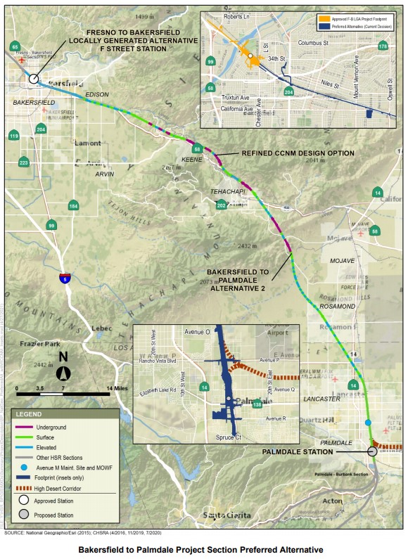 CAHSR Bakersfield to Palmdale section map - via CAHSRA staff report