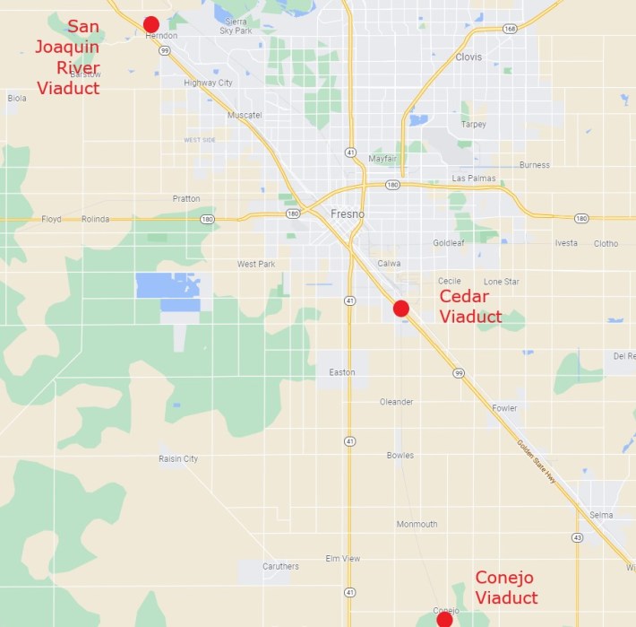 Map of Fresno County High-Speed Rail facilities toured