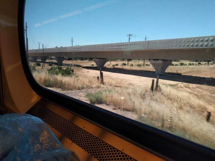 An HSR viaduct spotted from Amtrak in Madera.