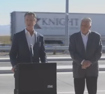 California and Nevada governors at a press conference. Image: Screengrab from Las Vegas Review-Journal via YouTube