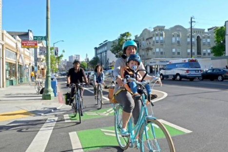 Telegraph protected bike lane in Oakland