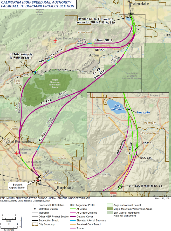 CAHSRA map of Palmdale-Burbank segement.