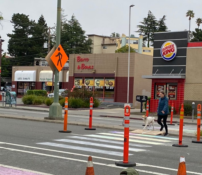 The temporary crosswalk being used by a nearby resident. Photo by Melanie Curry/Streetsblog